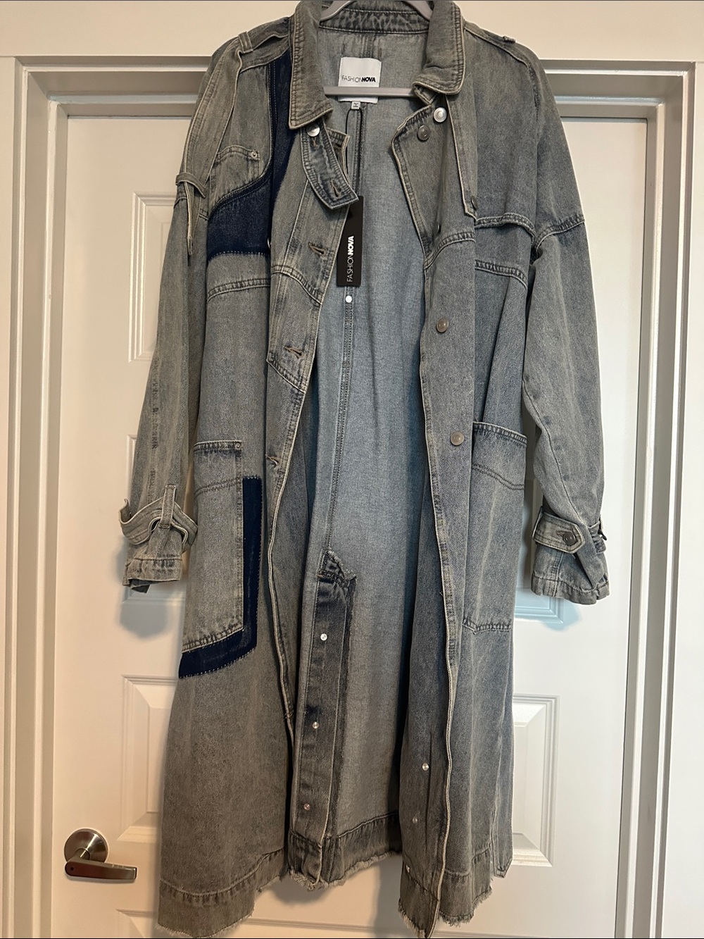 Fashion Nova Washed Denim Trench Coat